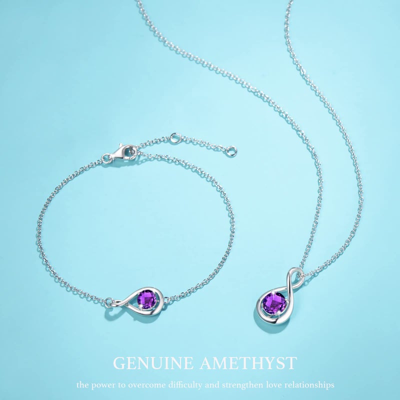FANCIME Amethyst Bracelet February Birthstone for Women 925 Sterling Silver Infinity Link Bracelet Purple Gemstone Fine Jewelry Birthday Anniversary Graduation Gifts for Her Mom - Image 2